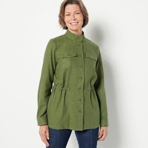 GRAVER Susan Graver Pure Linen Blend Jacket - Green (sz L) a501374
